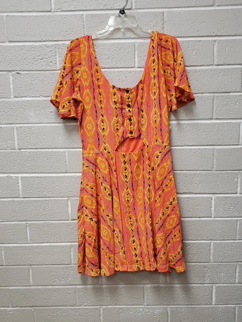 Women’s Orange Patterned Cutout Summer Dress